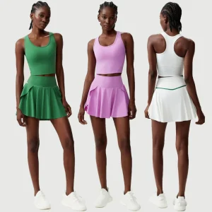 Set da yoga fitness da donna in due pezzi Tuta da corsa per esterni traspirante Gonna da tennis elastica morbida Abbigliamento da allenamento Abbigliamento sportivo corto 1