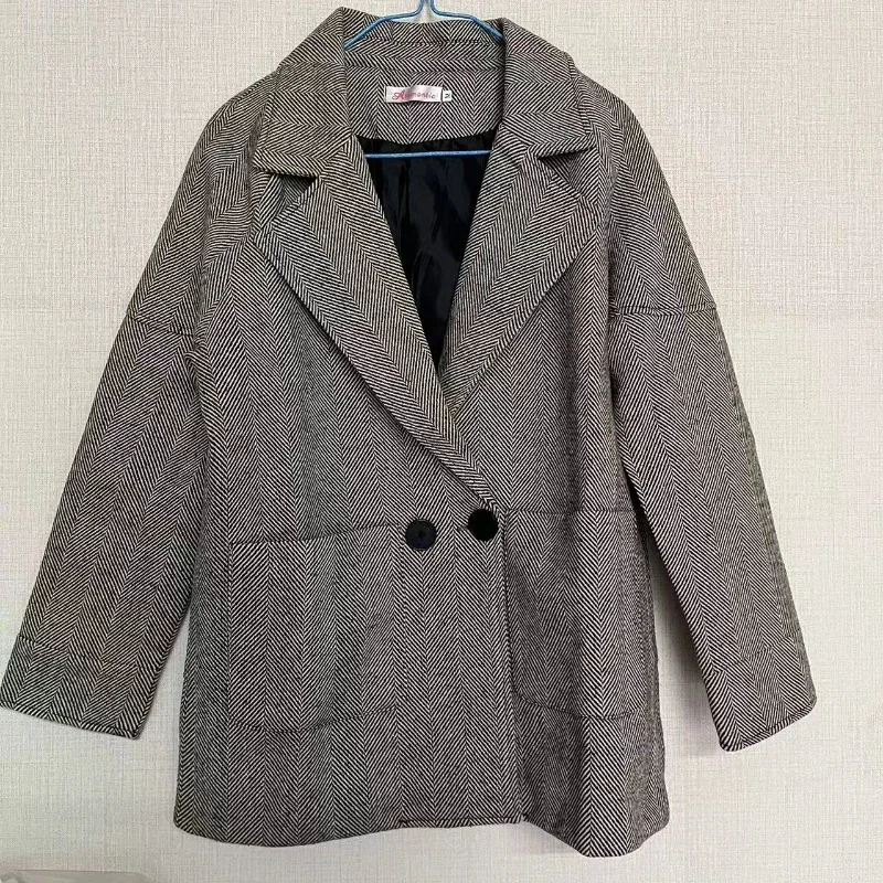 Nuova giacca monopezzo da donna autunno/inverno edizione coreana lana britannica sciolto rilassato tinta unita top cappotto da donna giacche casual 6