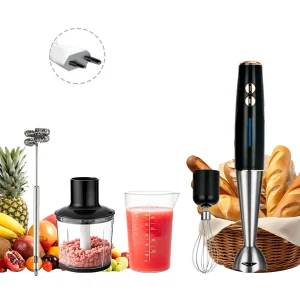 Frullatore manuale multifunzione 5 in 1 da 400 W, 16500 giri/min con frusta, tritatutto, montalatte e bicchiere senza BPA per zuppe, alimenti per bambini, frullato 1