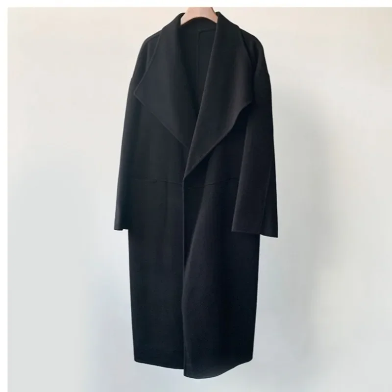 Cappotto lungo in cashmere di lana di fascia alta Silhouette con spacco laterale Trench lungo da donna 5