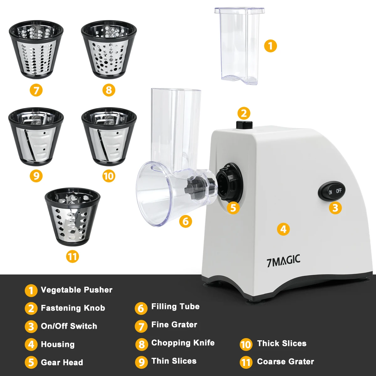 Trituratore elettrico per verdure 5 in 1, sparatutto automatico per insalata, grattugia per formaggio, carota, cavolo, affettatrice 6