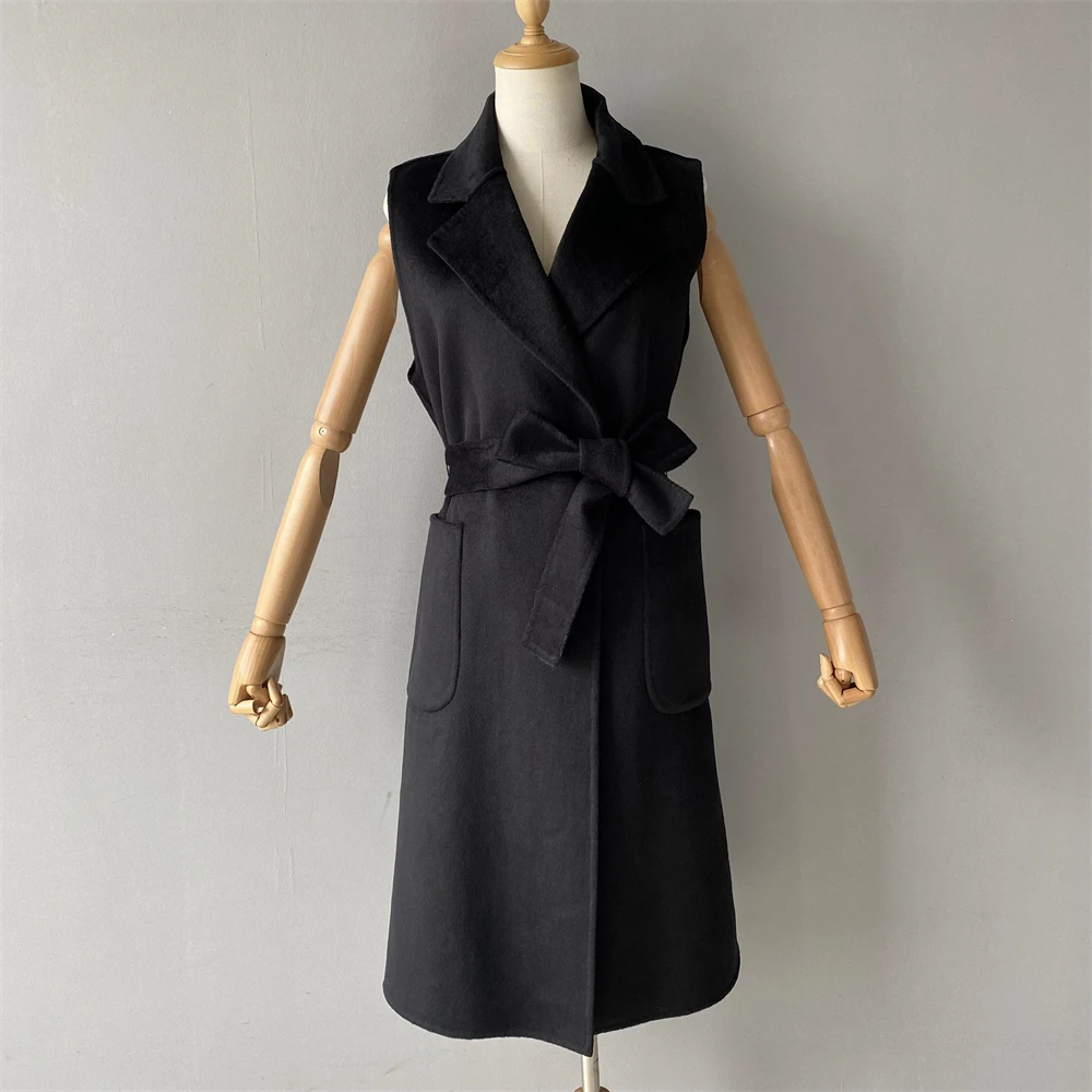 Jxwatcher Gilet di lana da donna Primavera Autunno Elegante cappotto di lana senza maniche stile lungo Gilet di cashmere double face da donna Nuovo arrivo 4