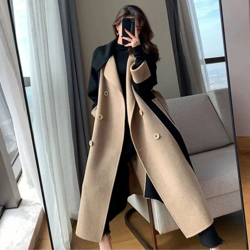 2025 Cappotto medio lungo in lana double face da donna nuovo arrivo Colore bloccato Stile ispirato a Hephzibah senza tempo Dimagrante ed elegante 1