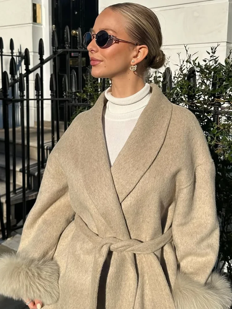 Cappotto di lana con colletto a sciarpa in tinta unita casual Capispalla allentato con tasca monopetto casual alla moda 2025 Nuova giacca Highstreet 2