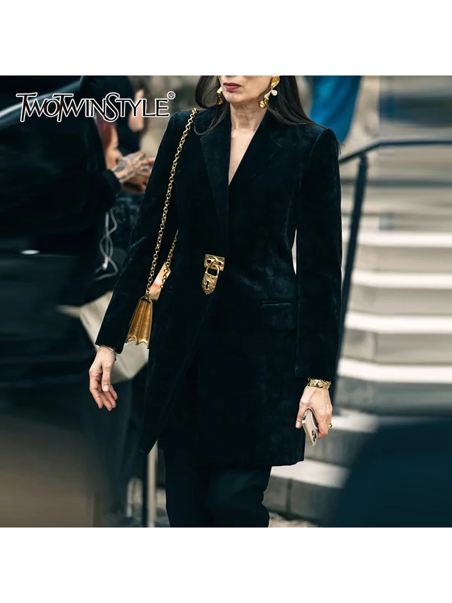 TWOTWINSTYLE bottoni impiombati solidi cappotti moda per le donne risvolto maniche lunghe patchwork pizzo temperamento cappotto abbigliamento femminile 1