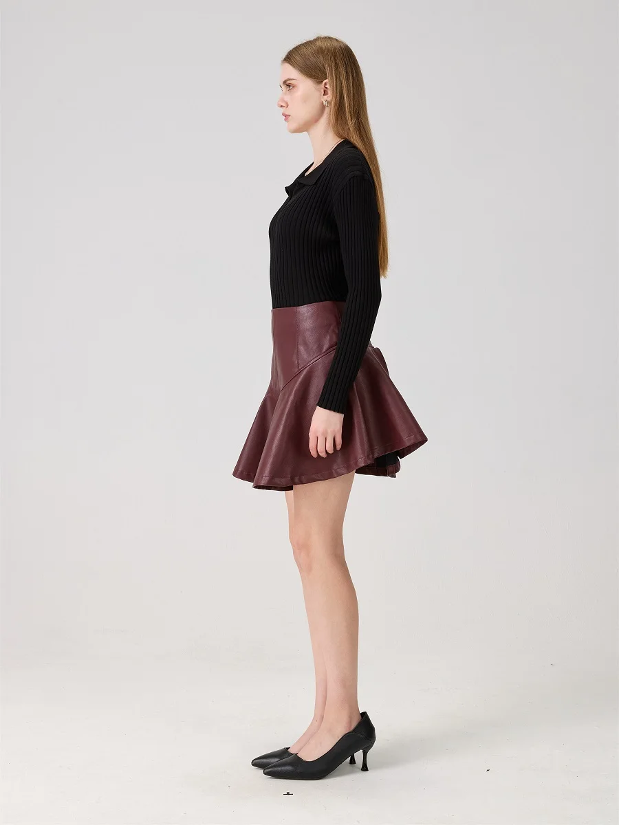 Gonna in pelle da donna invernale 2026, ecopelle, casual, a vita alta, gonna corta, nuova moda Y2K, festa, reggiseno con gonna altalena completa 5