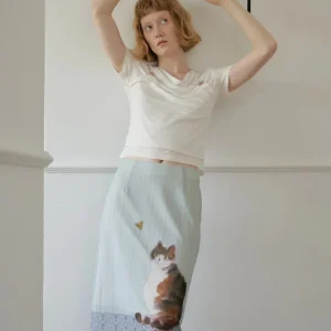 CHEERART Designer Summer 2025 Gonne per gatti per donna Vita media Blu Una linea al ginocchio Gonna a rete Abiti di moda 1