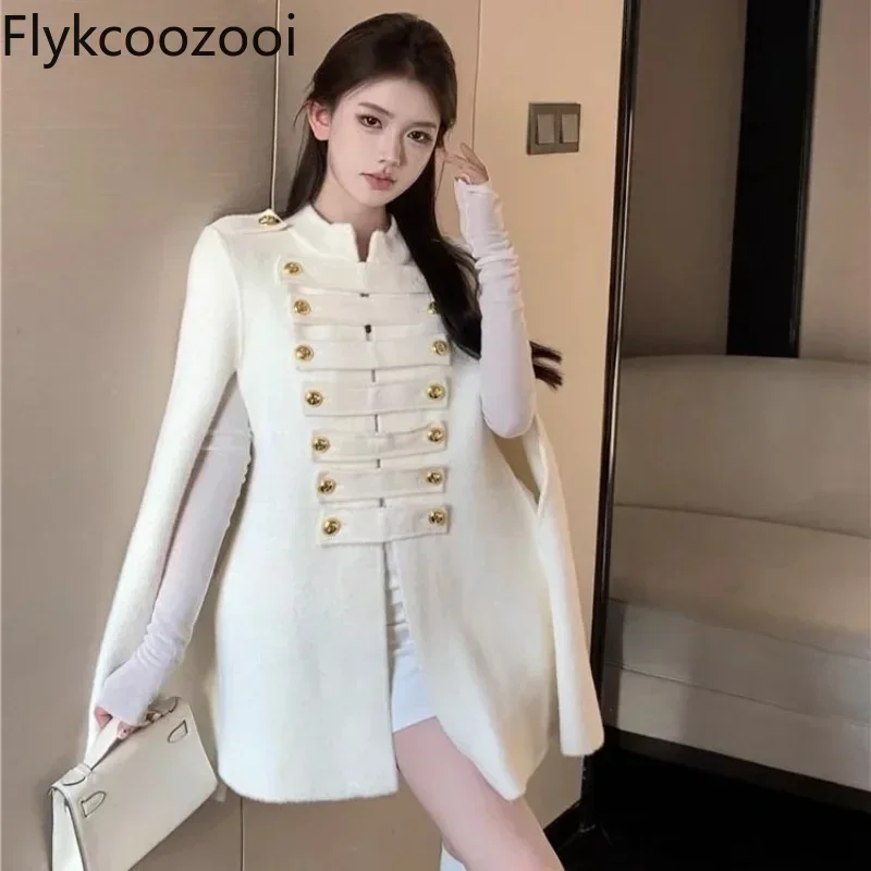 Giacca da donna Cappotti autunnali e invernali Mantello ampio Cappotto di lana a maniche lunghe medio lungo Abbigliamento femminile di lusso 2