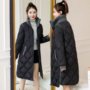 Cappotto Giacca imbottita in cotone Cappotto dolcevita allentato sopra il ginocchio Giacca imbottita in cotone Abiti lunghi invernali da donna Nuovo sottile Taglie forti 1