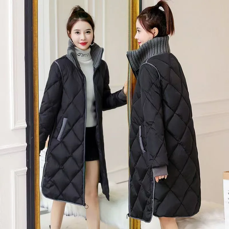 Cappotto Giacca imbottita in cotone Cappotto dolcevita allentato sopra il ginocchio Giacca imbottita in cotone Abiti lunghi invernali da donna Nuovo sottile Taglie forti 1