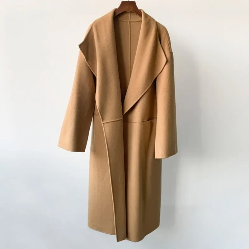 Cappotto lungo in cashmere di lana di fascia alta Silhouette con spacco laterale Trench lungo da donna 6