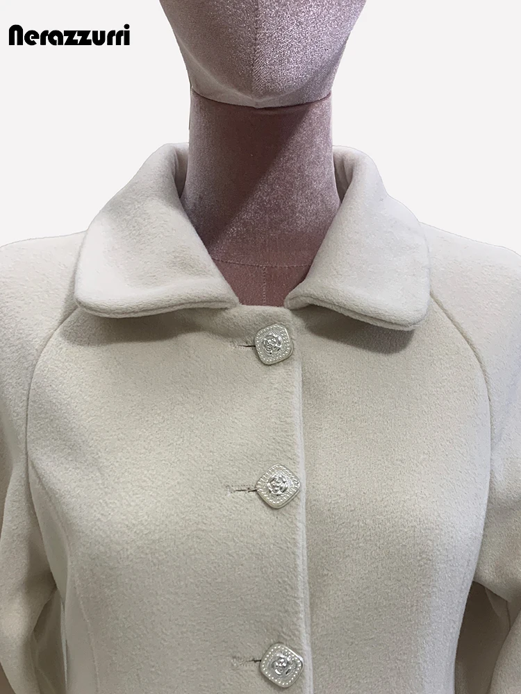 Nerazzurri Autunno Inverno Cappotto di lana lungo spesso caldo con gonna morbida da donna Cappotto monopetto elegante e svasato di lusso 5