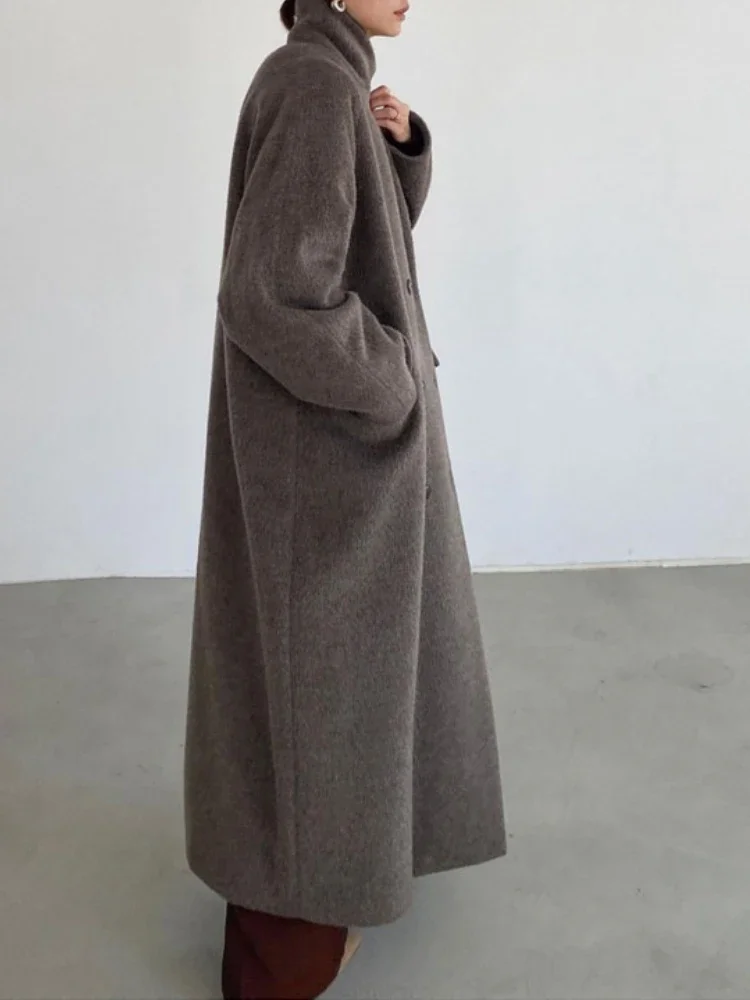 Cappotto in cashmere di alta moda Autunno Inverno Nuovo elegante giacca lunga addensata allentata Donna Cappotti doppiopetto tutto-fiammifero stile giapponese 3