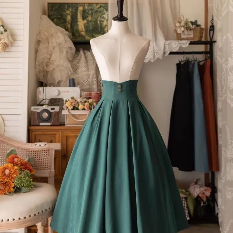 Gonna longuette vintage vittoriana Lolita da donna elegante dolce Y2k con bottoni slim a-line gonne lunghe gonna da festa classica femminile giapponese 6