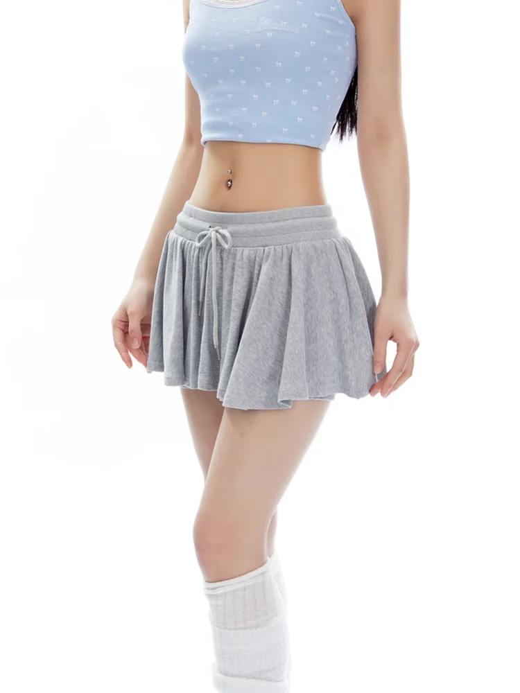 Grey Dance Sport Casual minigonna allentata coulisse Preppy estate elastico in vita Yoga gonne da corsa traspiranti gonna sottile a-line 2