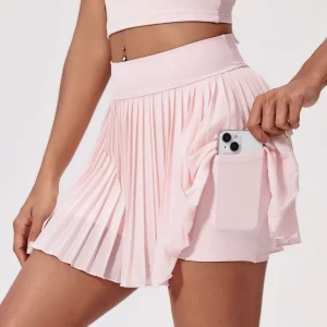 Gonna sportiva casual Pantaloncini con tasca Mini gonne a pieghe sexy estive da donna Gonna fitness da palestra coreana Gonna da tennis a vita alta Rosa 1