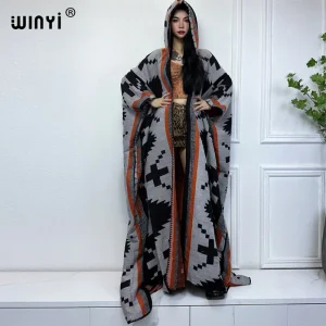 WINYI nuovi abiti cappotto invernale Abito da donna di alta qualità Allentato Spessore Caldo Abito poncho caftano femminile Cappotto con cappuccio moda Abaya 1