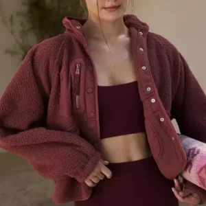 Giacca invernale da donna in pile di agnello colletto alla coreana manica lunga leggero caldo sciolto monopetto sportivo streetwear cappotto da allenamento 1