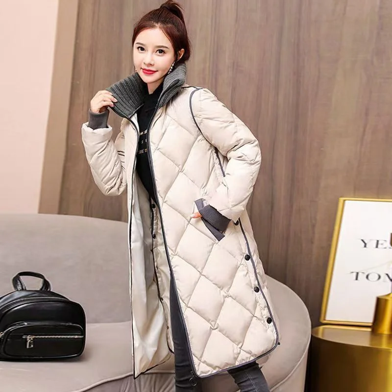 Cappotto Giacca imbottita in cotone Cappotto dolcevita allentato sopra il ginocchio Giacca imbottita in cotone Abiti lunghi invernali da donna Nuovo sottile Taglie forti 3