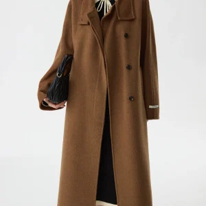 FSLE 2025 Nuove Donne di Arrivo Elegante Dolcevita Collare Double-sided Cappotto di Lana Autunno Inverno Caldo Colore Cammello Pelliccia Cappotto Lungo 1