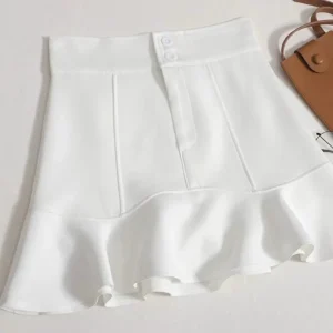 Minigonna a vita alta a vita alta da donna nuova primavera Gonna a coda di pesce Gonna corta dimagrante con bordo a foglia di loto Fibra di poliestere 1