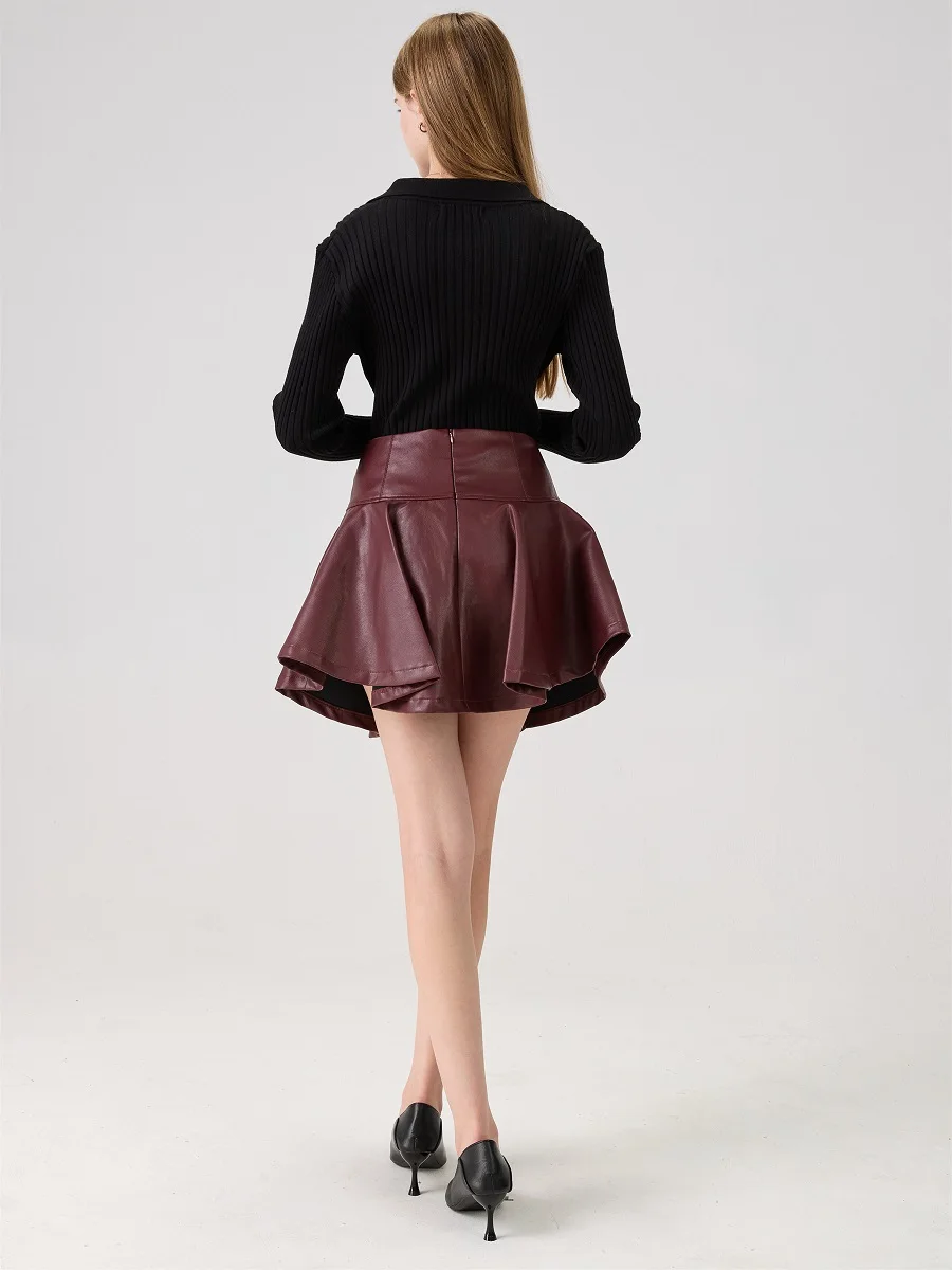 Gonna in pelle da donna invernale 2026, ecopelle, casual, a vita alta, gonna corta, nuova moda Y2K, festa, reggiseno con gonna altalena completa 6