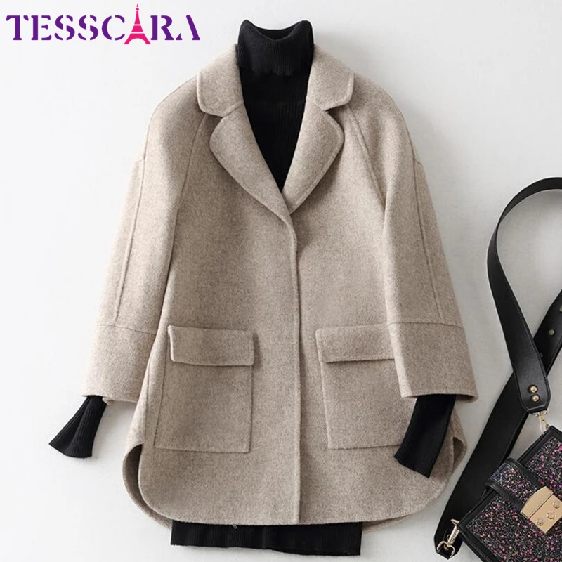 TESSCARA Delle Donne di Autunno e di Inverno Morbido Cashmere Cappotto del Rivestimento di Base Femminile Misto Lana Cappotto Ufficio Mantello Giubbotti Tuta Sportiva & Cappotti 2