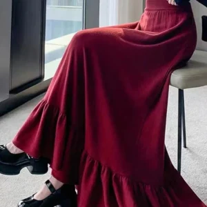 Mezza gonna lavorata a maglia spessa Autunno/Inverno Nuovo stile popolare Foglia a vita alta Parola Gonna lunga di media lunghezza con giunture dimagranti grandi 1