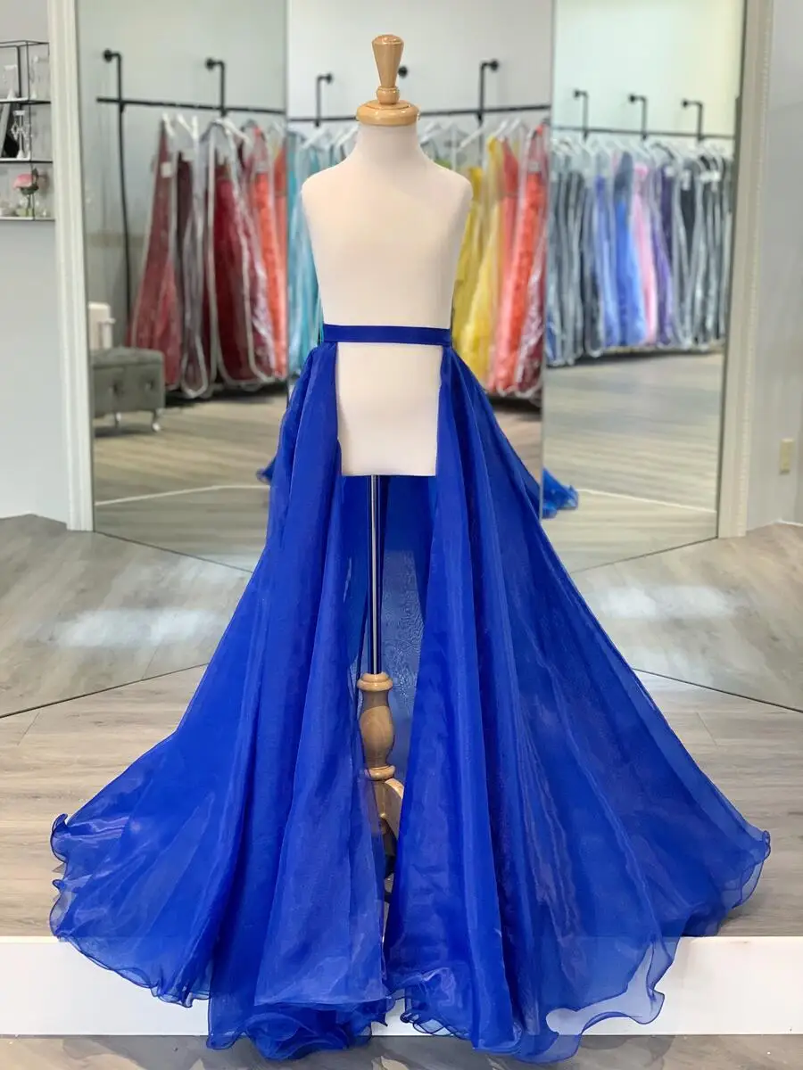 Real Image Royal Blue Long Organza Overlay Long Bridal staccabile Train Women Maxi gonna lunghezza pavimento gonna in Organza 1