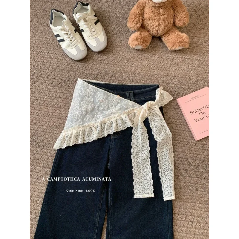 Gonna in pizzo floreale bianco Mezza lunghezza Primavera Estate Stile balletto da donna Dolce nodo a farfalla Cravatta Capispalla Gonna a trapezio sovrapposta 4