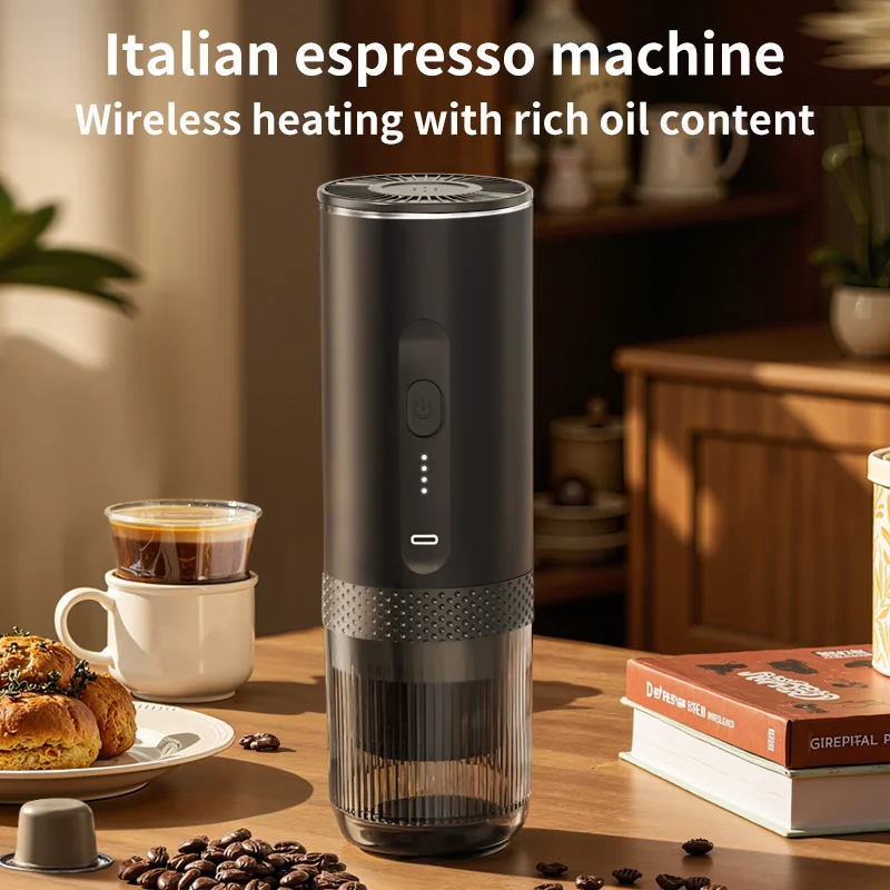 Caffettiera elettrica portatile a capsule Caffettiera per caffè espresso Pompa di riscaldamento senza fili Pressa Caffettiera da viaggio e per auto Caffettiera 3 in 1 2