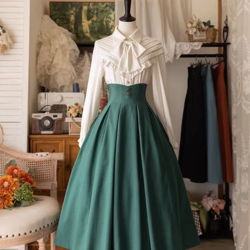 Gonna longuette vintage vittoriana Lolita da donna elegante dolce Y2k con bottoni slim a-line gonne lunghe gonna da festa classica femminile giapponese 3