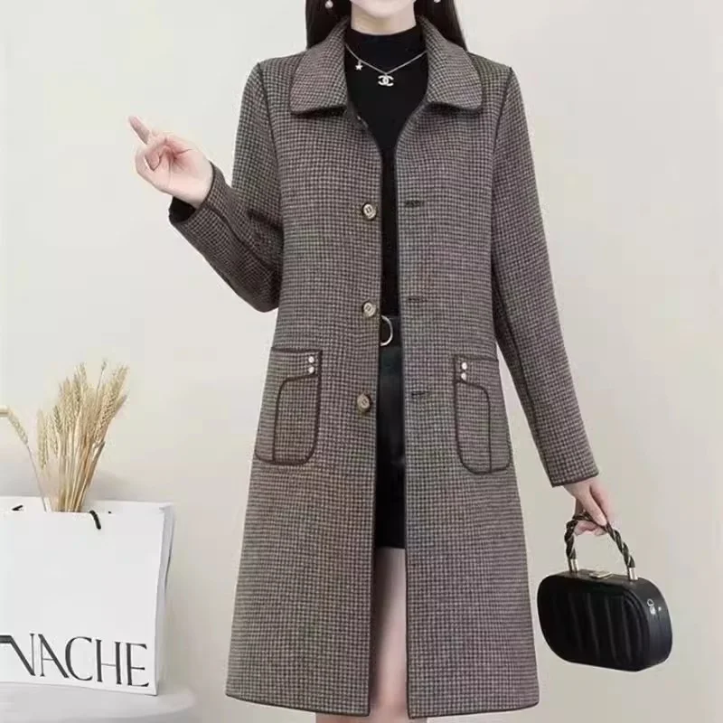 Giacca di lana di mezza lunghezza primaverile e autunnale di alta qualità giacca di moda di mezza età Slim Fit giacca scozzese a doppia faccia 3