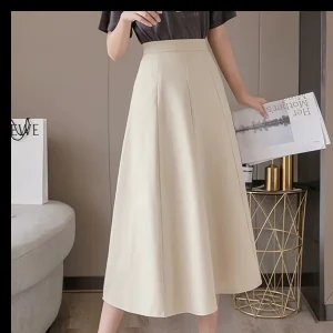 Gonna ombrello midi a vita alta Gonne a metà corpo a-line da donna Bianco Beige Primavera Estate Autunno Fibra di poliestere stagionale 1