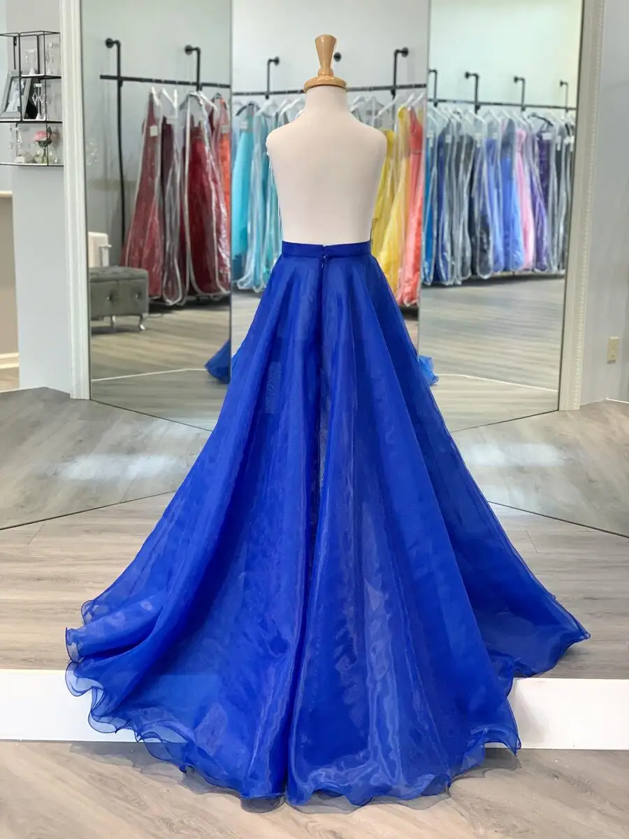 Real Image Royal Blue Long Organza Overlay Long Bridal staccabile Train Women Maxi gonna lunghezza pavimento gonna in Organza 4