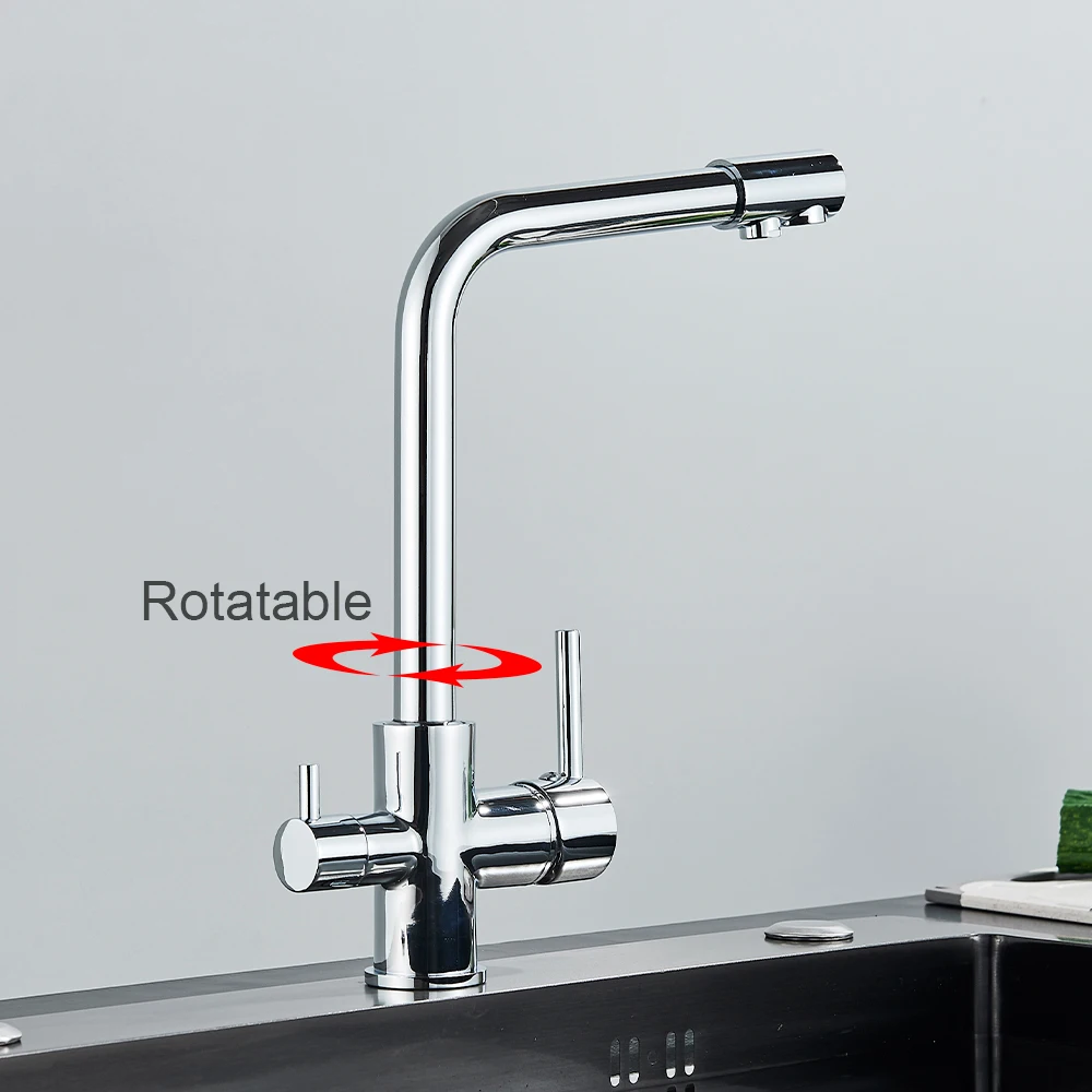 Rubinetto da cucina filtrato Rubinetto purificatore in ottone nero Doppio spruzzatore Acqua potabile Nero con faretto Miscelatore lavello Torneira 2