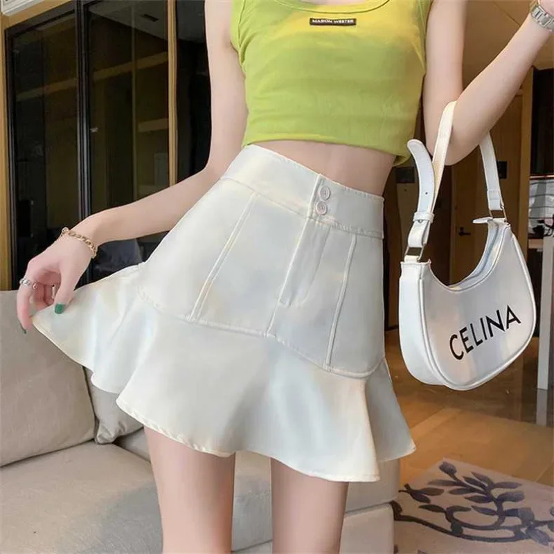 Minigonna a trapezio a vita alta taglie forti con design a coda di pesce Gonne a metà corpo dimagranti nuovo stile estivo per donna increspate 3