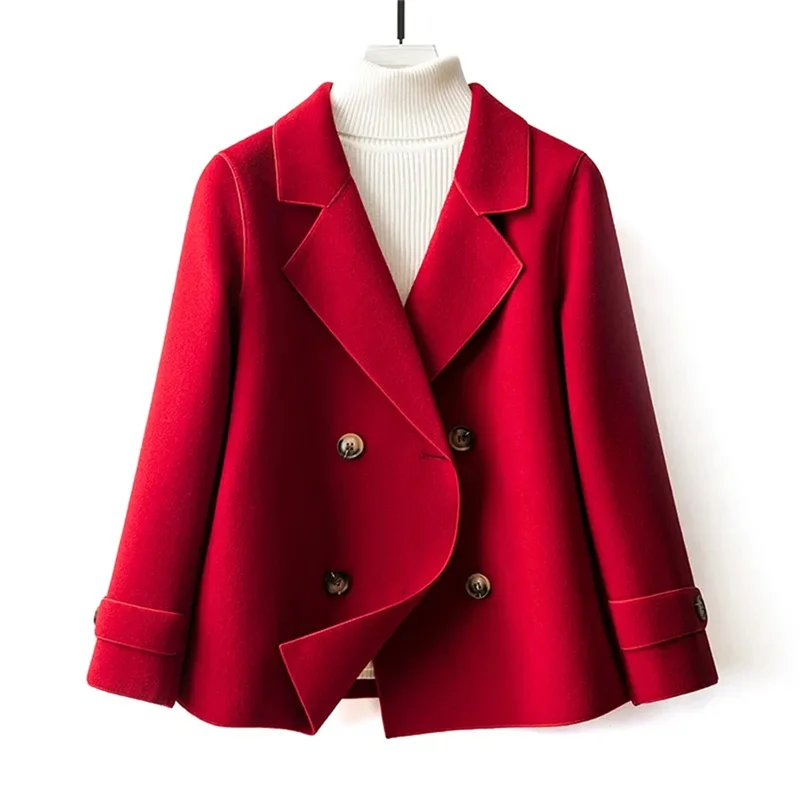 Cappotto di lana double face di alta qualità per le donne 2025 Nuovo temperamento corto Collo di bambola Vestito della madre Cappotto di lana Donna Rosso Veio 5