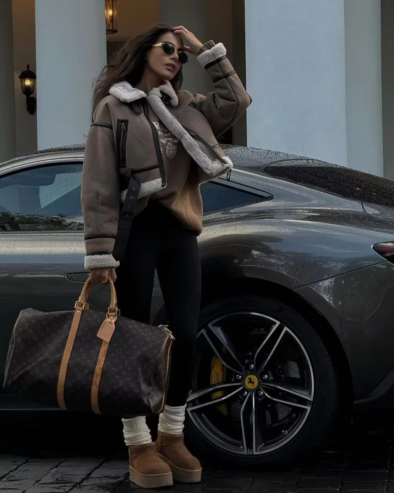 ETJ 2025 Nuovo cappotto da donna in pelle di pecora sintetica Bomber termico ispessito Y2K risvolto moda invernale vintage 4