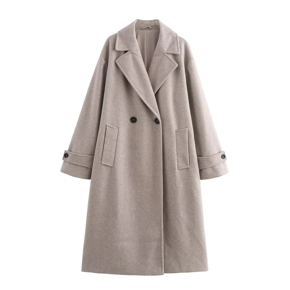 Cappotto lungo morbido e ampio da donna con colletto, tasca, decorazione con bottoni, autunno/inverno, nuovo prodotto, abbigliamento da donna 5