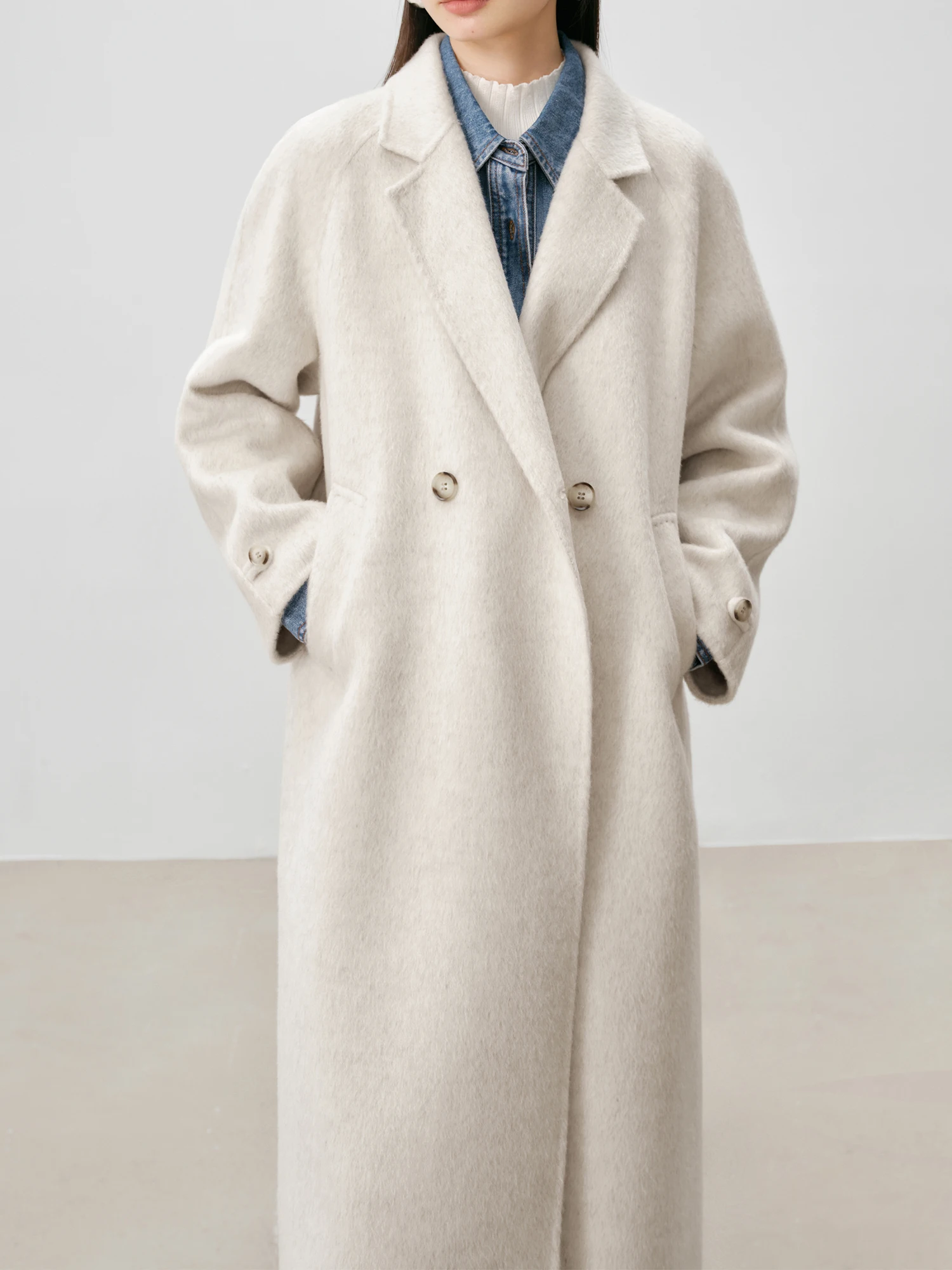 ZIQIAO 91.5% Lana Petite Size Cappotto in doppio cashmere per le donne 2024 Inverno Nuovo design Cappotto caldo chic in lana grigio cammello 24ZQ94128 2