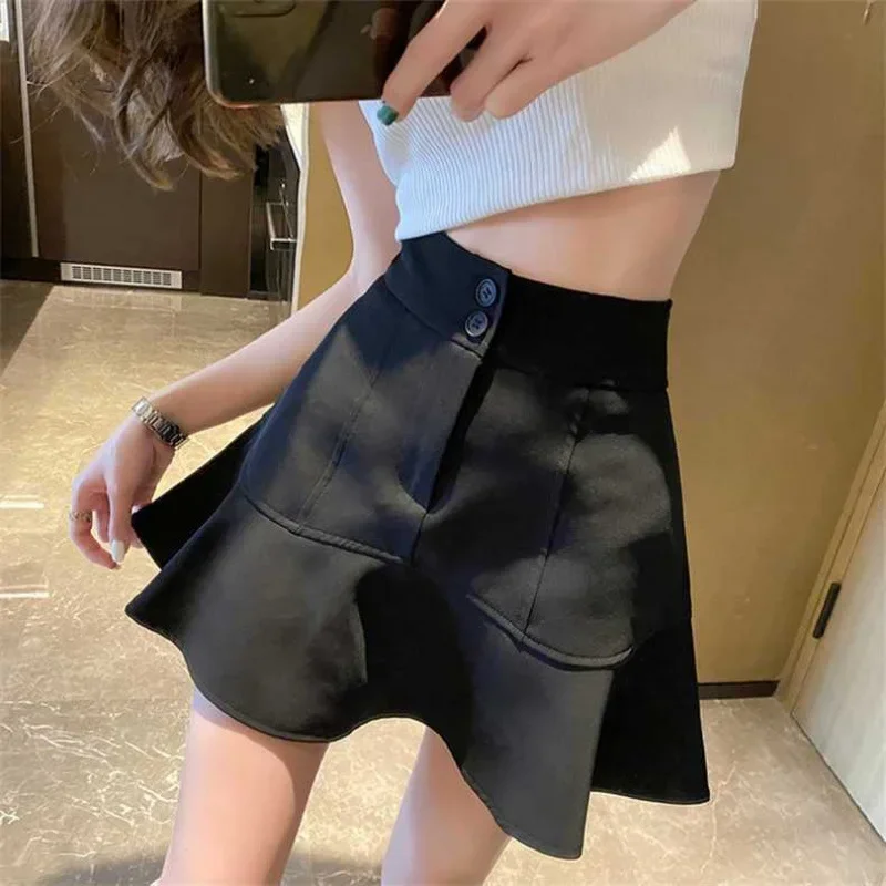 Minigonna a trapezio a vita alta taglie forti con design a coda di pesce Gonne a metà corpo dimagranti nuovo stile estivo per donna increspate 1