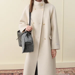 FSLE Autunno Colletto alla coreana Cappotto doppio petto in misto lana Donna 2025 Inverno Nuovo elegante caldo soprabito double face Capispalla chic 1