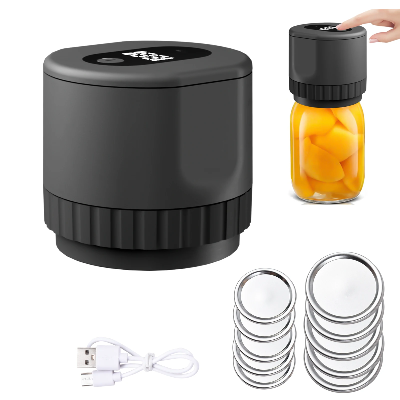 Kit sigillante sottovuoto per barattoli di muratore elettrico Kit sigillante automatico per barattoli senza fili per la conservazione e la fermentazione degli alimenti con coperchi per barattoli di vetro 3