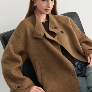 FSLE Cappotto di lana corto in lana di pecora stile francese Donna Inverno 2025 Nuove giacche di lana double face Colletto alla coreana semplice 1