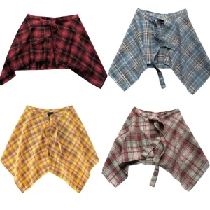 Gonna avvolgente unisex a strati A Line Hiphop Street Dance Sciarpa sui fianchi a quadretti Legare la camicia con gonna oversize asimmetrica 1