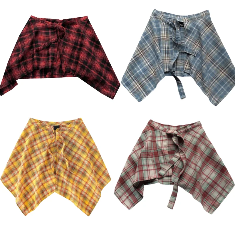 Gonna avvolgente unisex a strati A Line Hiphop Street Dance Sciarpa sui fianchi a quadretti Legare la camicia con gonna oversize asimmetrica 1