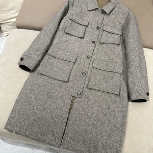 Cappotto lungo misto lana marrone grigio vintage da donna nuovi vestiti invernali giacca calda con fodera in cotone con griglia a diamante lavorata a maglia elegante 1