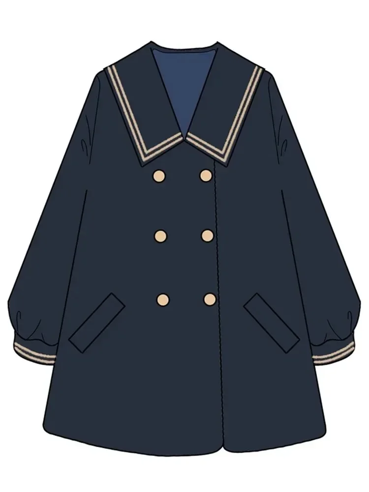 Blu autunno Lolita cappotto cappotti di lana College giapponese peluche addensato Jk uniforme soprabito Cosplay Vintage Harajuku Kawaii gotico 1