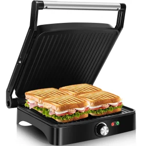 Aigostar Calore - Griglia Elettrica/Sandwich Maker/Panini Maker 3 in 1, Piastre Antiaderenti, 1800 W, Bistecchiera Elettrica con Regolatore di Temperatura, Apertura a 180°, Vassoio Raccogligocce 1